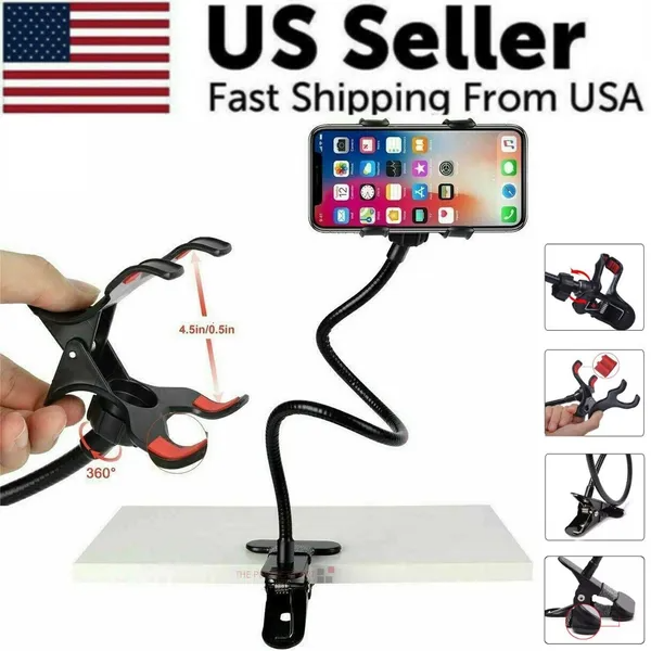 29.5-Inch Flexible Gooseneck Phone Holder, Clamp-On Stand for Desk, Table and Bed