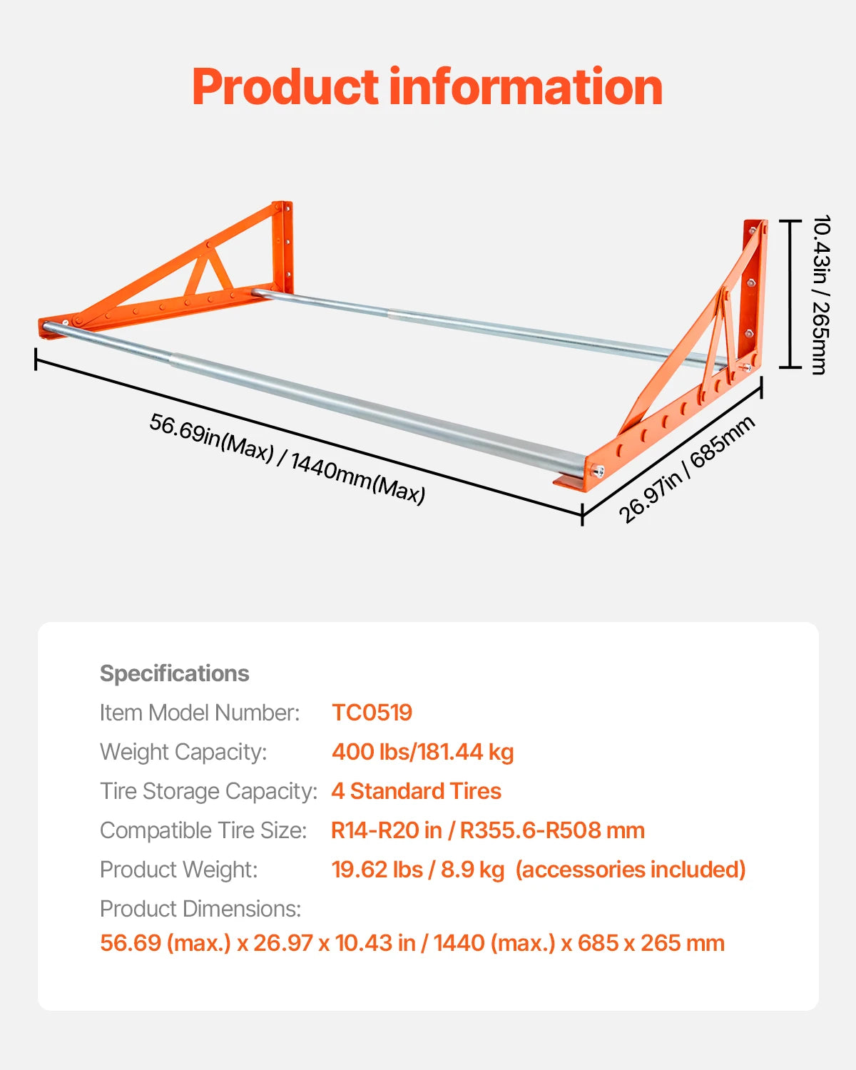 Wall-Mounted Folding Tire Rack product image
