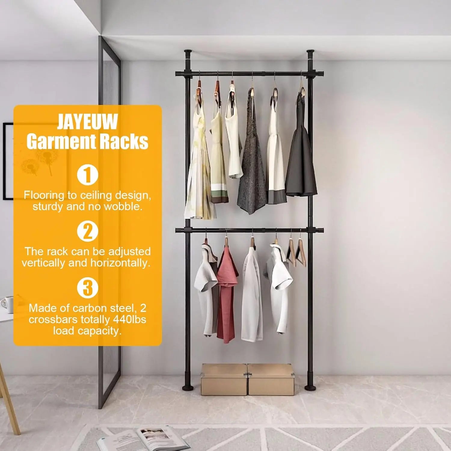 Two-Tier Floor-to-Ceiling Clothes Rack product image