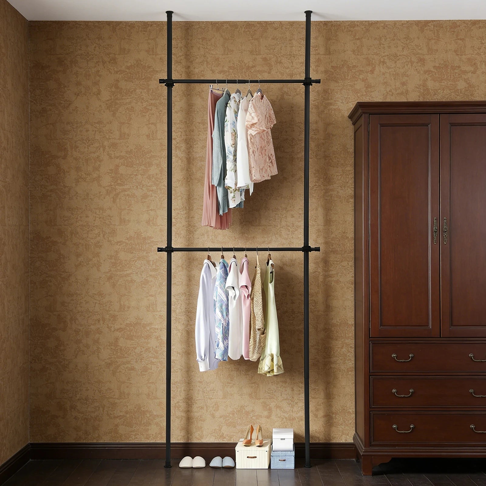 Two-Tier Floor-to-Ceiling Clothes Rack product image