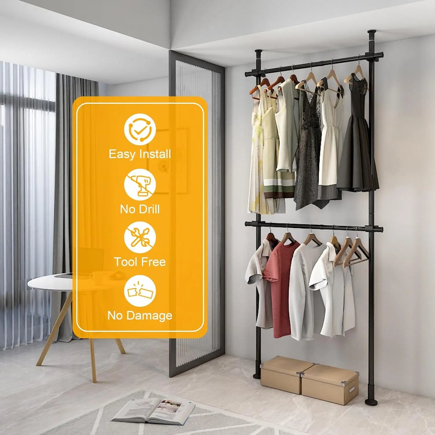 Two-Tier Floor-to-Ceiling Clothes Rack product image