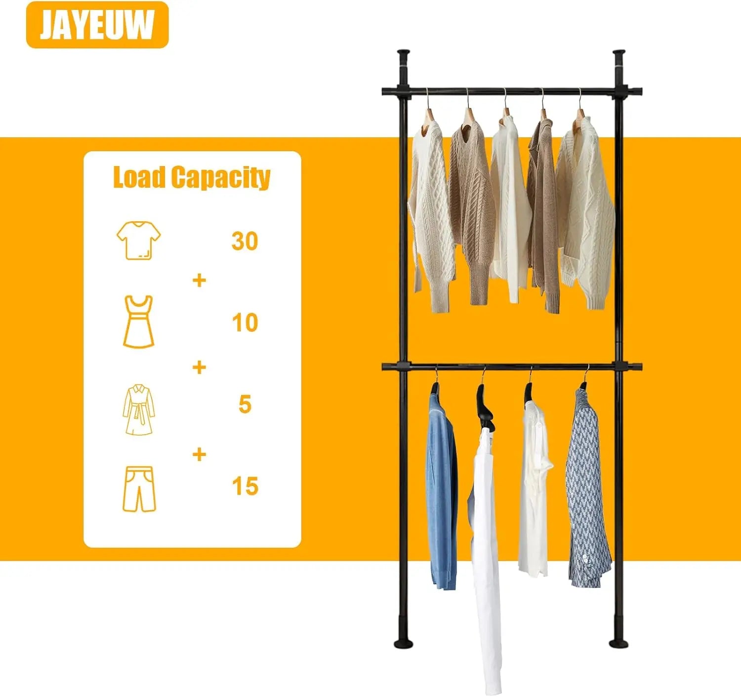 Two-Tier Floor-to-Ceiling Clothes Rack product image